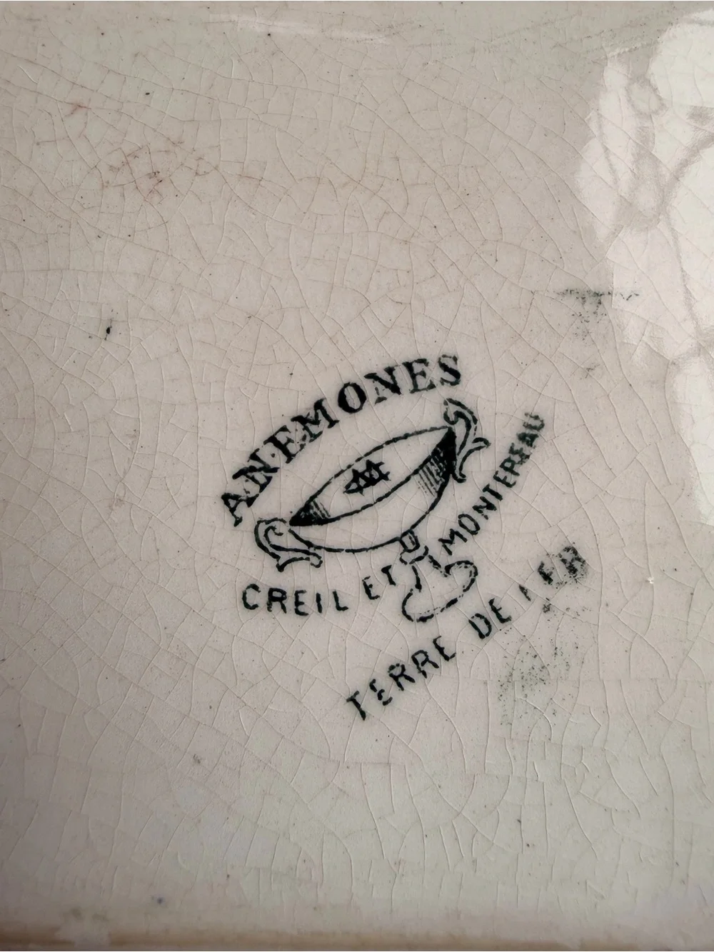 Antique Creil et Montereau Anémones Comb Tray | French Terre de Fer Tray